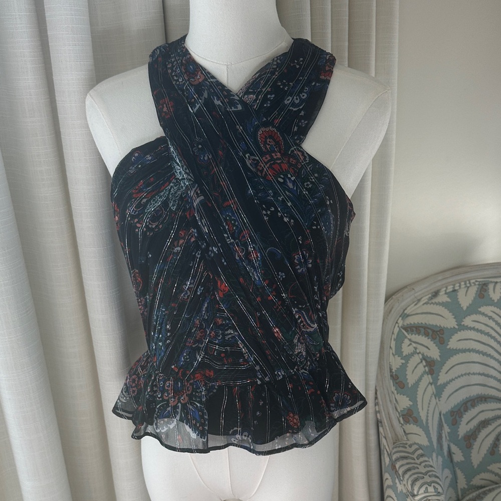 Veronica Beard Black Floral Wrap Blouse